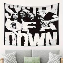 Decadent System Series Wall Hanging Tapestry - Black And White Band Decor With SYSTEM OF DOWN Text, No Electricity Needed Horizontal Poster For Bedroom, Living Room, Dorm - Modern Industrial Chic Room Decoration - 彩色 - 查看 1