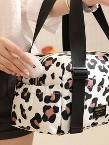 1pc Insulated Lunch Bag For Women Men, Reusable Lunch Box For Office Picnic Hiking Beach,Leakproof Cooler Tote Bag Organizer,Large Capacity Thermal Cooler Tote Bag With Handle, Waterproof Lunch Box Bag, Portable Lunch Organizer Pink Leopard Lunch Bag