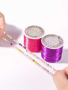 1pc Strong & Stretchy Elastic Beading Thread - 45.21meter Durable Rubber Band For DIY Jewelry Making, White Elastic String With Red Beads Compatibility, Bracelet & Necklace Crafting Supplies, String For Bracelet Making, Spool Design - Multicolor - View 5