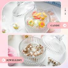 Clear Ribbed Glass Vanity Jar With Lid & Fluffy Powder Puffs, Luxury Victorian Style Container For Makeup & Trinkets, Elegant Decorative Box For Bathroom ,Elegant Ribbed Decorative Container For Loose Body Powder, Classic Vanity Jar For Bathroom Dressing Table, Ideal Makeup Storage Gift For Women,Powder Puff Jar,Cosmetics Storage Box, Bathroom Accessories, Valentine's Day Gifts