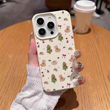 1 pièce Étui de téléphone décoratif avec sapin de Noël et nœud en forme d'ours en peluche, en matériau TPU, compatible avec les téléphones Apple - Blanc - Voir 3