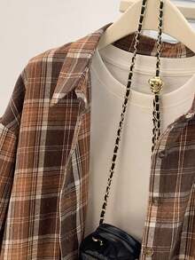 Women's Fall/Winter Retro Literary Commute Plaid Shirt - Brushed Thickened Long-Sleeve, Button-Down Collar, Versatile Woven Casual Outerwear