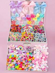 918件/套梦幻女孩发饰套装，包含超大蝴蝶结、星星发夹、可爱动物、彩虹、花朵造型发夹——适合女孩和女士，多种发圈可用于扎马尾、编发等。打造属于你的梦幻发型，日常必备，四季皆宜，美发套装，发带，头饰 - 彩色 - 查看 12