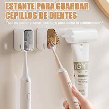 Portacepillos de Dientes,2 Piezas Porta Cepillo de Dientes para Baño Pared con Funda Impermeable,Estructura de Ventilación,Sin Perforación,Organizador de Cepillos de Dientes,Para Baño,Dormitorio - Gris + Marrón tiene - Ver 5