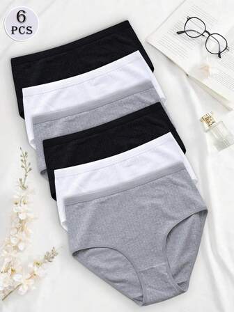 6条装女士三角内裤纯色基础款透气舒适休闲内裤舒适时尚性感柔软面料日常健身