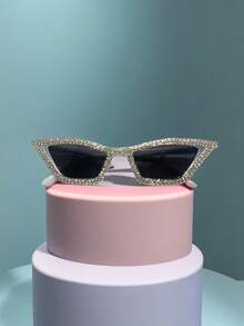 015068863-0007-17077 一副女士水钻装饰水晶点缀粉色镜框 Y2K 奢华派对节日可爱时尚猫眼眼镜，适合海滩、主题派对、自拍、旅行（附赠清洁布），酷炫白色新娘婚礼道具万圣节基础款秋冬女装商务休闲礼物情人节夏季海滩度假、户外活动、旅行