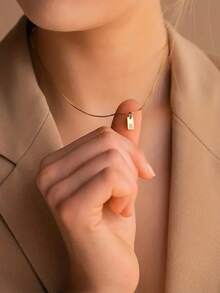 Fashion Style Stainless Steel Rectangular 26 Letters Pendant Necklace Ladies' Birthday - Yellow Gold - View 1