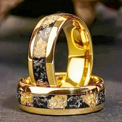 Unisex 8mm 316L Stainless Steel Ring - Synthetic Meteorite And Abalone Shell Inlay, Iridescent Mother-Of-Pearl Bead Decoration, Durable Wedding Ring, Valentine's Day Gift, Everyday Jewelry, Anniversary Gift, Unique Pattern, Polishing Craftsmanship, Fashion Enthusiast, Modern Jewelry, High-Quality Jewelry, Personality Statement, Collectible Jewelry