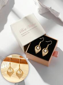 Bộ 2 bông tai mặt dây chuyền hình quạt đính pha lê và ngọc trai sang trọng, thích hợp làm quà tặng cho nữ trong đám cưới, lễ đính hôn hoặc các dịp lễ. - Vàng - Xem 8