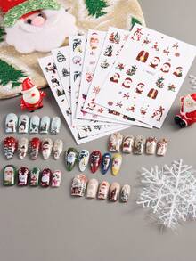 3D Weihnachtsmann Elch Nagelkunst Aufkleber Abziehbilder selbstklebend Feiertage Kinder süß rot weiß Schneeflocke Kiefer Baum Elch Nagel Zubehör Nagelkunst Design Dekorationsaccessoires Nägel - Verschiedenfarbig - Übersicht 5