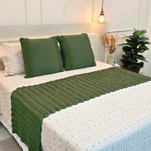 Peseira Manta Tricot Sofá Cama Casal Queen King Aconchego Home Decor - SOMENTE A PESEIRA - Verde Oliva - Visão 1