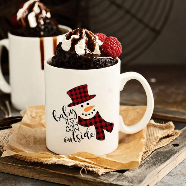1pc Christmas Snowman Mug With "Baby It's Cold Outside" Print, Festive Red Plaid Design Ceramic Coffee Cup, Perfect For Winter & Holiday Season, Ideal Gift For Christmas Lovers