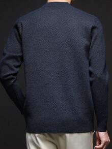 Men's Autumn/Winter Half-Zip Collar Striped Casual Pullover Sweater, Business Commute Simple Style, Long Sleeve Top - Dark Grey - View 8