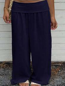 Women Pants - Loose Wide Leg Straight Leg Solid Color - 卡其色 - 查看 4