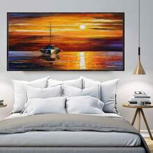 1 pièce canevas d'art de bateau de voile au coucher de soleil - Sans cadre, affiche sur canevas de haute qualité, œuvre d'art unique, peinture murale polyvalente - Idée de cadeau parfaite, convient pour la chambre à coucher, le bureau, le salon, le café, le bar, la maison et la décoration de dortoir