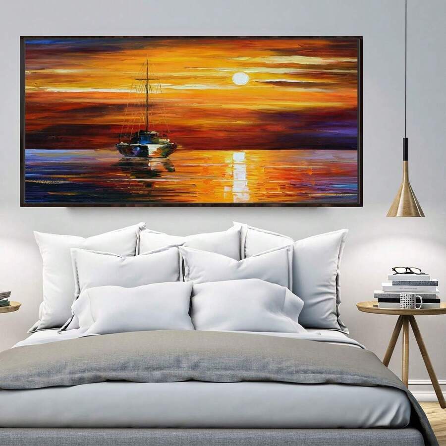 1 pièce canevas d'art de bateau de voile au coucher de soleil - Sans cadre, affiche sur canevas de haute qualité, œuvre d'art unique, peinture murale polyvalente - Idée de cadeau parfaite, convient pour la chambre à coucher, le bureau, le salon, le café, le bar, la maison et la décoration de dortoir