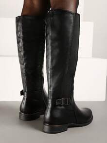 Flat Sole Over-The-Knee Boots With Applique - Black - View 4