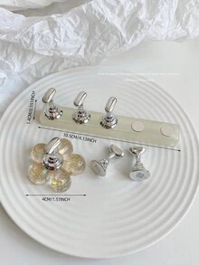 Set de decoración de arte de uñas 3D: 1 pieza de base hueca de acrílico + 5 piezas de puntas de uñas de color gelatina, con cristales de resina, cuentas, strass, efecto láser holográfico estilo coreano vintage, base de madera, 10 puntas de uñas doradas, gran regalo para niñas y mujeres