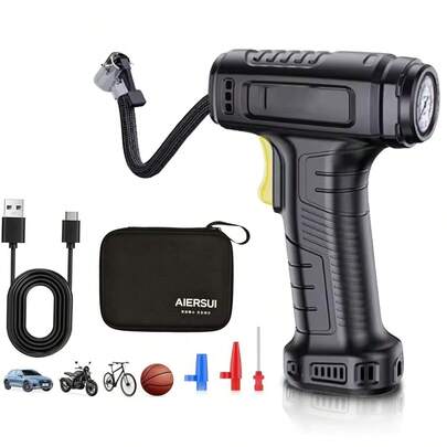 Portable Tire Inflator - Car Accessories, 150PSI Corded/Cordless With Digital Pressure Gauge/Mechanical Pointer Gauge And LED Light Car Air Compressor, 4+N Inflating Modes. Auto Inflate/Stop, Handheld Car Tire Pump For Car Tires/Bicycle/Motorcycle/Ball/Inflatable Mats. Black Color, Holiday Gift