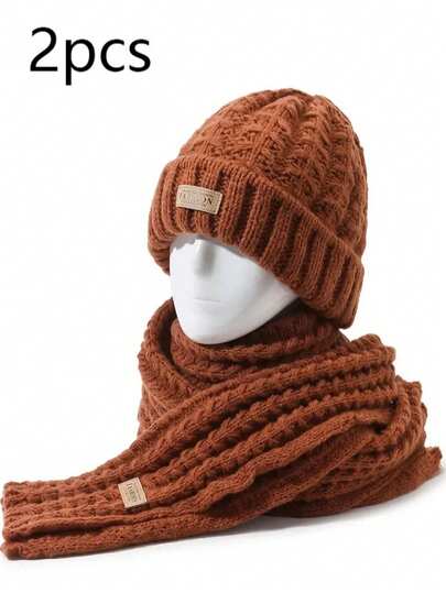 2pcsWinter Hat Set, Warm Ear Protection Brimless Cap And Neck Warmer Solid Color Christmas Gift, Winter Hat - Brimless Urinal Cap, Seasonal Accessories, Holiday Gift Set, Soft Fabric - Lightweight Knit Sweater, Suitable For Boys And Girls