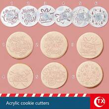 1/6pcs Elegant Acrylic Cookie Stamp Set, Includes "Merry Christmas" And "THANK YOU" Text Stamps, Christmas Tree And Gift Box Patterns, Multi-Functional Cookie And Cake Decorating Tool For Baking Enthusiasts, Suitable For Birthdays, Family Gatherings, Holiday Parties, And Personalized Treats For Christmas, Thanksgiving, Father's Day, Mother's Day, And Other Special Occasions