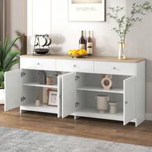 Cabinet, 4 Doors And 3 Drawers,Large Storage Space,Sideboard For Living Room, Dining Room,160x37x75cm,White - White - View 6