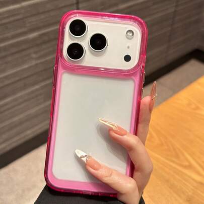 奢华粉色纯色材质防震保护壳，兼容 17 Pro Max、17 Pro、17 Air 和 17，透明亚克力边框，妇女节周年纪念礼物