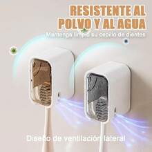 Portacepillos de Dientes,2 Piezas Porta Cepillo de Dientes para Baño Pared con Funda Impermeable,Estructura de Ventilación,Sin Perforación,Organizador de Cepillos de Dientes,Para Baño,Dormitorio - Gris + Marrón tiene - Ver 3