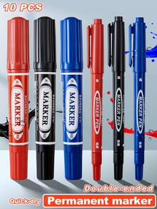 10 PIEZAS de rotuladores profesionales de doble punta de secado rápido a base de aceite, punta fina y biselada, de doble extremo, a base de aceite, resistentes al agua, resistentes a la decoloración, de bajo olor, sin traspaso