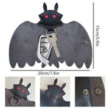 Gothic Mothman Keychain - Black Synthetic Leather Keychain With Red-Eyed Monster Design, Sporty Style Suitable For Outings, Parties, And Halloween Events, Party Accessory |   Stimulating Keychain |   Durable Key Holder, Valentine's Day Gift, Halloween Accessories |   Stimulating Keychain |   Durable Key Holder Rack, Halloween Decoration