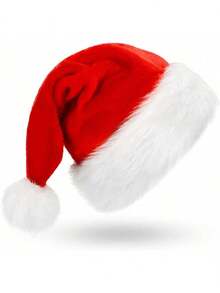 1pc Fluffy Red Santa Hats Set With Plush Brim And Liner For Adults Men Women - Christmas, New Year Party Supplies & Gifts - Multicolor - View 10