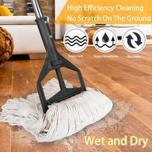 Wet String Mop For Floor Cleaning, Heavy Duty Mop With 2 Reusable Heads, Long Handle Industrial Cotton Mop For Restaurant Home Garage Office Patio Warehouse - 黑色 - 查看 3