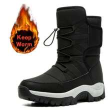 Winter Men's Long Plush Snow Boots, Outdoor Anti Slip And Waterproof Snow Tactical Boots, And Warm Hiking Cotton Boots. - màu đen - Xem 10