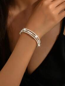 1pc Fashionable Minimalist Multi-Row Rhinestone & Faux Pearl Bracelet For Women, Everyday Wear