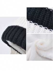 2pcsWinter Color Blocked Thick Warm Knitted Hat Set, Cold Proof Ear Protection Pullover Yarn Hat, Warm Color Blocked Hat Set, Outdoor Cold Proof Ear Protection Pullover Knitted Yarn Hat, Suitable For Boys And Girls - Multicolor - View 3