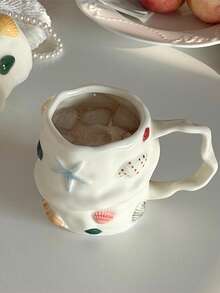 Handmade Asymmetrical 3D Shell Ceramic Mug, Underglaze Ceramic Water Cup, Creative Gift Coffee Cup With Ocean Style
