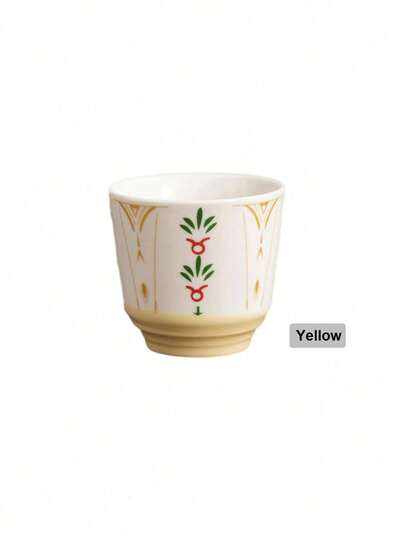 1 PC Arab-Style Ceramic Coffee Cup, Capacity 150 Milliliters, Latte Art Ceramic Cup, Low-Color Design, Soft Grip Edge, Ideal Tea Cup For Home/Cafeteria/Spring Set, Suitable Gift For Saudi National Day, 1-Piece Hand-Held Coffee Cup