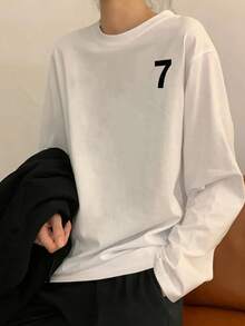 Women's Cotton English Print Thin Long Sleeve T-Shirt, Fashionable & Versatile, Autumn/Winter