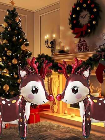 2/3 件圣诞站立驯鹿铝箔气球套装，派对装饰气球，适合生日、圣诞节、室内活动