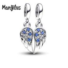 Manyilus Manyilus Original 1 Stück 925 Sterling Silber Anhänger Perle: Funkelnder Diamant Engelsflügel Anhänger, Mond und Planet Anhänger, Herz Puzzle Anhänger, Blauer Stern Charm Anhänger, Funkelnder Diamant Charm Vierblättriges Kleeblatt Perle, Vierblättriges Kleeblatt Hufeisen Liebe Anhänger, Funkelnder Blauer Fahrrad Perle