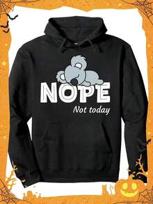 Funny Lazy Koala Not Today Print Hoodie, Cool Hoodies For Men, Men's Casual Graphic Design Pullover Hooded Sweatshirt With  Pocket Streetwear For Winter Fall, As Gifts,Fall Hoodies,Men's Fall Clothes,Street Wear,Halloween,Mens Hoodies,Y2k Clothes,Jesus Hoodie,Thanksgiving Day,Nightmare Before Christmas,Christmas - Black - View 1
