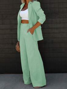 Chicsale Elegant Business And Leisure Two-Piece Suit, Single-Button Lapel Suit Jacket And Slim Trousers, Women's Wear - Màu xanh Bạc hà - Xem 5