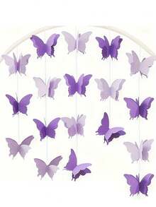 2m 18pcs 3D Paper Butterfly Flower DIY Banner Decoration Butterfly String Flower Colorful Flag, Suitable For Wedding, Valentine's Day And Birthday Party Theme Decoration Holiday Banners, Outdoor Garden Hanging Decorations, Curtain Hanging Pendants, Home Room Decoration