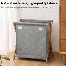 Cesto Ropa Sucia de con Tapa, Refuerzo Tornillo, Cesto para Colada Plegable de Bambú, Cesto para Ropa Sucia 75L con Capacidad Extra Grande Asas, Canasta de Lavandería Algodón Respirable,Gris - 1 - Ver 8