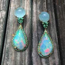 Color Rhyme Water Drop Long Drop Earrings, Light Blue And Green Decoration Multi-Layer Connection, Suitable For Christmas And New Year Dinners, Flash Edge Surround, Color Rhyme Details Attract The Eye - mặc định - Xem 2