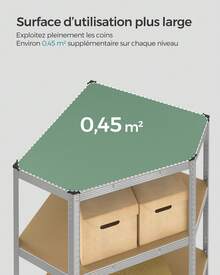 SONGMICS Étagères d'Angle à 5 Niveaux, Étagères de Rangement en Acier, Charge Lourde, Garage, Entrepôt, Capacité de Charge 875 kg, Argent et Beige Naturel - Argent - Voir 3