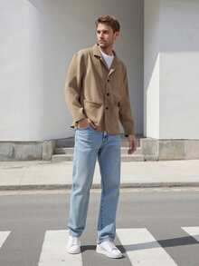 Mens Suit Blazer Slim Fit Solid Lapel Neck Long Sleeve Button-Up Sports Coat Casual Fall Jackets