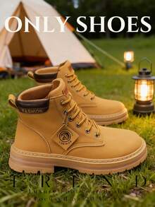 2025 男士新款休闲运动靴战术靴工装靴工作靴百搭耐磨耐脏字母印花时尚适合牛仔办公日常工地户外英伦风 - 卡其色 - 查看 2