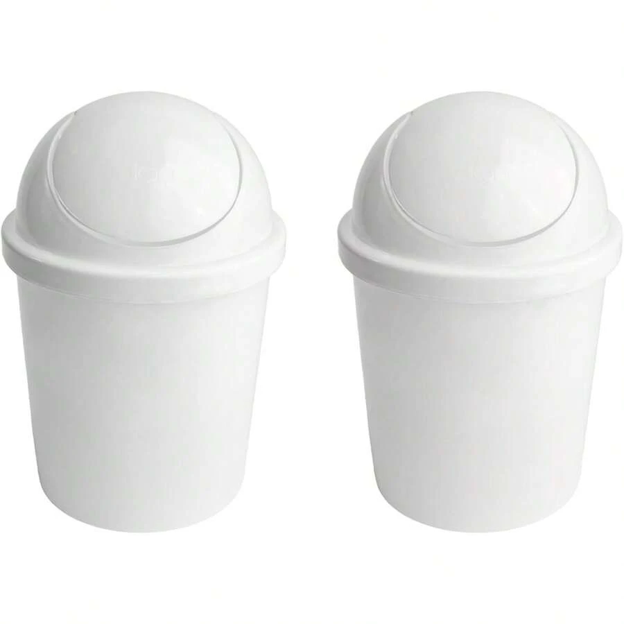 JOY Bote de Basura Redondo de Plástico con Tapa de Balancín, Paquete de 2, Capacidad 5 Litros, Cubeta de Basura para Baño, Oficina, Garaje, (21x31.5) Color Blanco - 1 - Ver 1