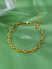 1pc Elegant & Charming 18K Gold Plated Lucky Four-Leaf Clover Bracelet, Suitable For Daily Wear, Shopping, Party, A Great Gift For Women